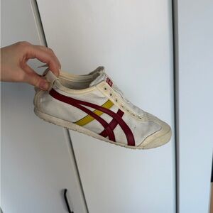 Onitsuka Tiger Cream Sneakers with Red and Yellow Stripes